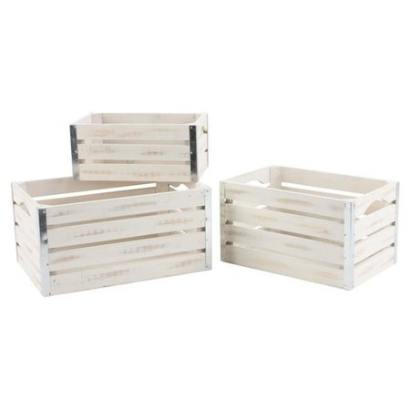 WALD IMPORTS Wald Imports 8116-S3 Medium Whitewash Wood Crates; Set of 3 8116/S3